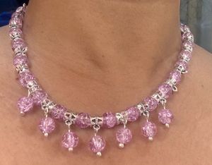 Pink Beaded Necklace &amp; Earring Set