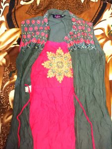Embroidered Sleeveless Dress with Shrug
