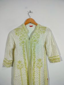 New Branded Cream With Green Print Kurta By W