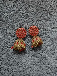 Red & Gold Jhumka Earrings