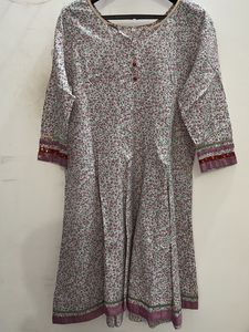 White Anarkali With Pink Flowers