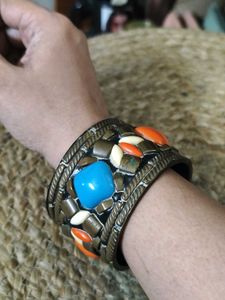 Vintage Pure Brass Stone Cuff Bracelet (Kada)