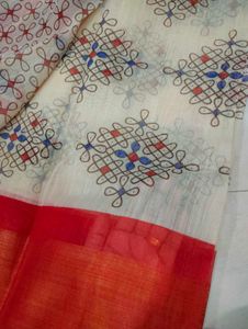 White Red Border Saree