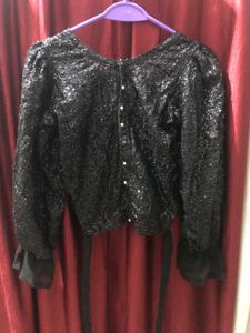 Black Tie On Sequin Top.