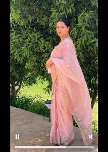 Organze Baby Pink Saree With Rani Blouse