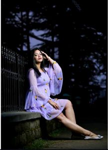Lavender Dress With Floral Pattern