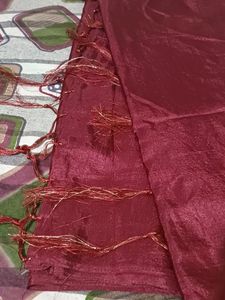 Maroon Shiny Plain Saree From Chillori With Floral Blouse.