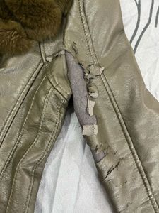 olive Fur Collar Leather Jacket