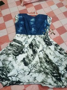 Denim &amp; Print Dress