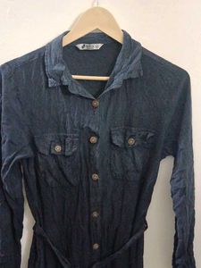 Denim Shirt Dress With Belt( Acid washed)