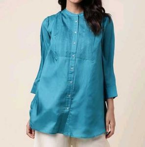 Fabindia | Teal Silk Pintucks Tunic