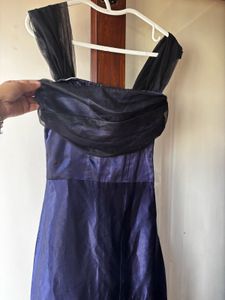 Blue Shimmer Satin Prom Dress With Side Slit