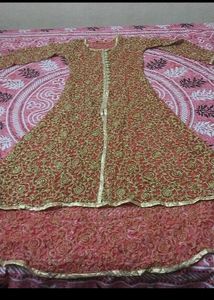 Red &amp; Gold Embroidered Salwar Kameez 5pc