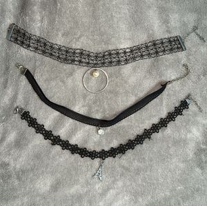 Set Of 3 Black Choker Strings & silver Anklets