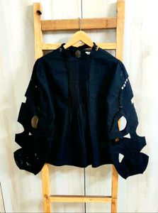 Elegant Black Cutout Sleeve Top Size-36-M