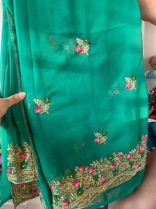 Green Embroidered Saree