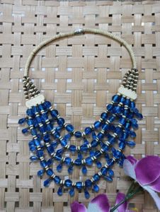 Layered Blue Beaded Necklace