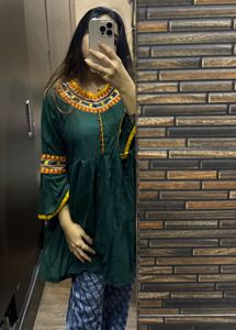 Embroidered Green Kurta