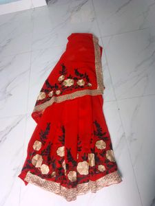 Red Embroidered Saree