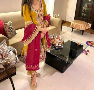 Mustard Gota Patti Embroidered Kurta Set