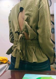Olive Green Shirt With Tie Know Cut Back