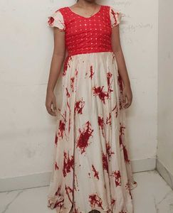 Red And Cream Flowing Ethnic Frock