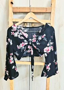 Black Printed Crop Top Size -30