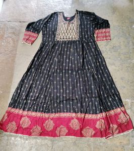 Black Golden Printed Anarkali Kurti