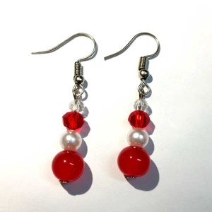 Handmade Beaded Earrings - Red