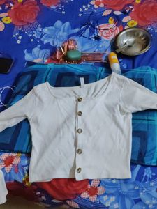 White Ribbed Crop Top with Buttons