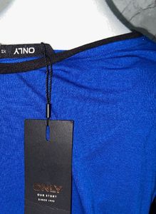 Round Neck BLUE CONTRAST TIPPING T-SHIRT,
