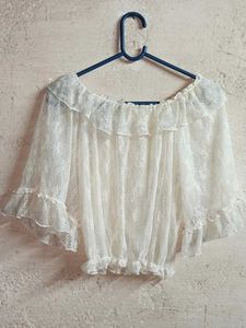 See-through Fashion Lace Crop Top Off-white