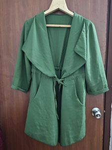 Olive drawstring trench coat style shrug