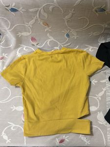 Yellow Ribbed Short Sleeve Top
