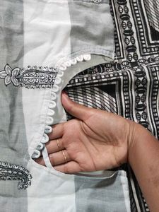 White And Grey 3 Piece Kurti Set