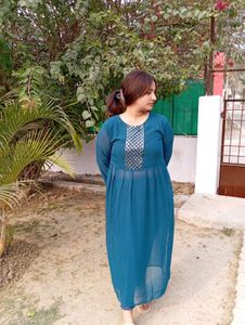 Teal Empire Waist Dress
