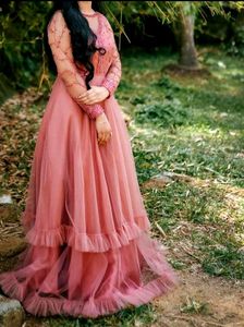 Pink Tulle Ruffle Maxi Dress
