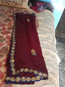 Maroon Embellished Saree