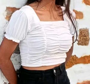 White Ruched Crop Top🤍