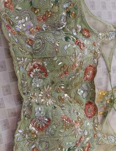 Paisley Mint &amp; Peach Sequin Lehenga