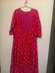 Red Floral Print Kurta