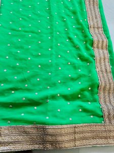 Green Saree With Golden Heavy Border