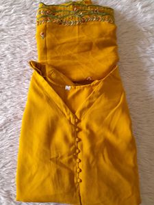 Mustard Yellow Embroidered Kurta & Duppata Set