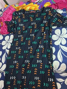 Navy Blue &amp; White Geometric PrintPure Cotton Kurta