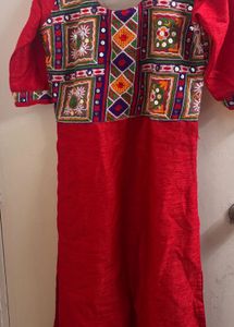Red heavily embroidered kurta