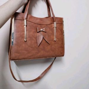 Brown Bow Accent Satchel