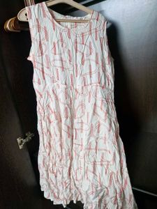 White &amp; Red Print Sleeveless Dress