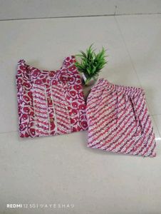 Red Printed Cotton Suit Set
