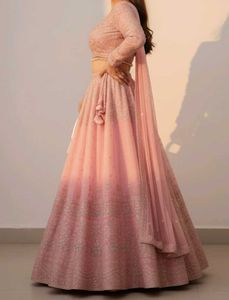 ✨ Elegant Peach Pink Heavy Embroidered Lehenga – F