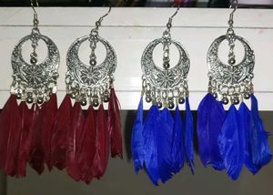 Blue Feather Dangle Earrings